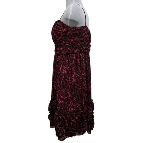 Oleg Cassini Floral Print Chiffon Knee Length Burgundy/Black Size 14 - Picture 4 of 16